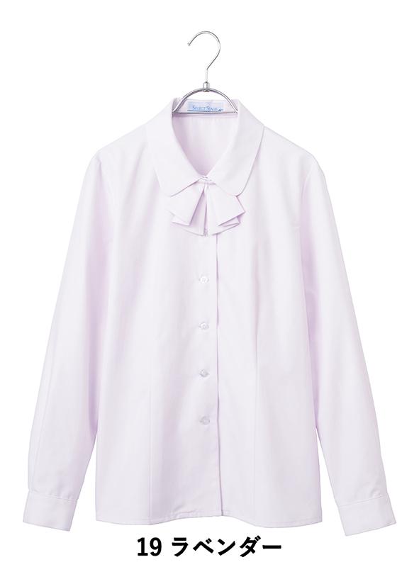 事務服 長袖ブラウス[神馬本店/SA011B]無地/タイ付/吸汗速乾