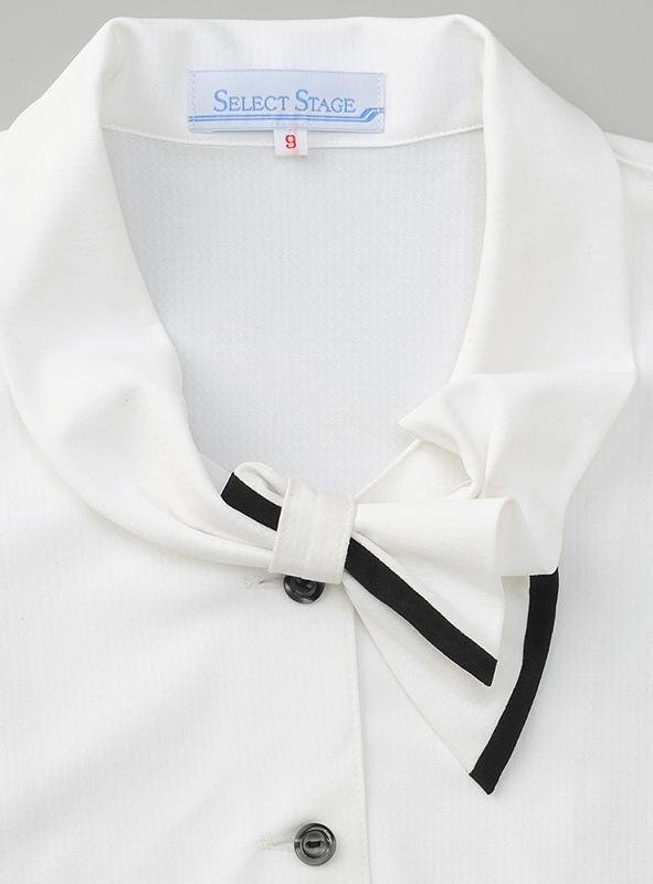 事務服 長袖ブラウス[神馬本店/SA061B]無地/タイ付/ストレッチ/吸汗速乾