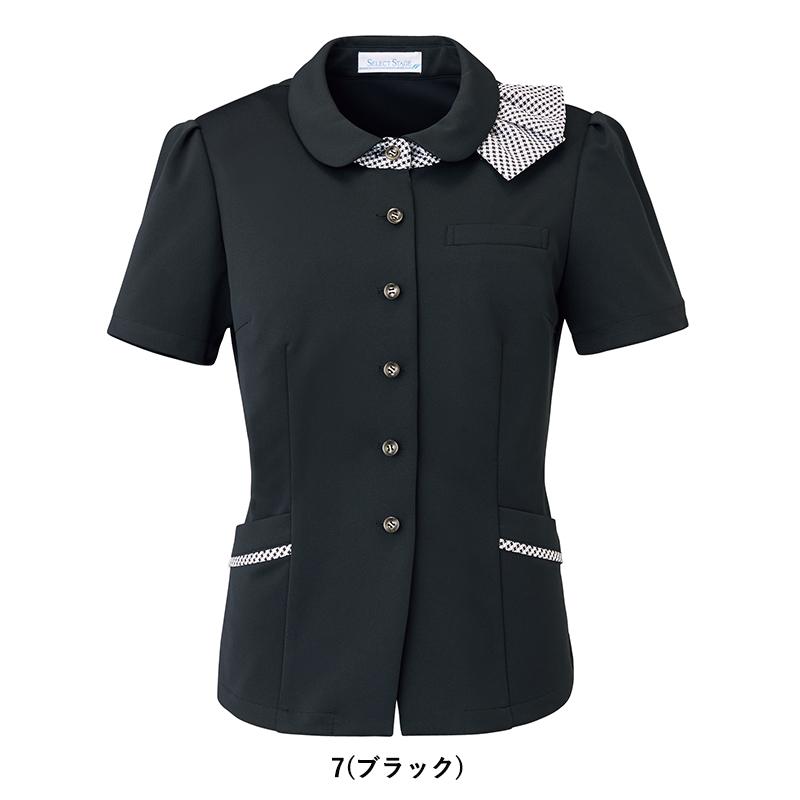 事務服 オーバーブラウス[神馬本店/SS720N]無地/タイ付/吸汗速乾