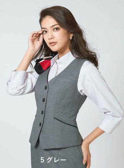 事務服 ベスト[フォーク/FV30609]ドット/ダイヤ/ストレッチ｜事務服