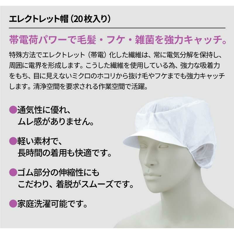 エレクトレット帽(20枚入り) 男女兼用 飲食[EC-2/住商モンブラン]（M-LL）